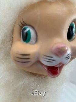 Gund Rubber Face Rabbit Mouse White Long Hair Stuffed Animal Plush Vintage
