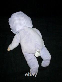 KMART Purple Plush Doll Check Bonnet Bear Hard Face Stuffed Animal Lovey Toy