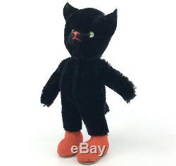 Kersa Germany Black Cat Mackemau Puss n Boots 1950s Mohair Plush 16cm 6in ID Tag