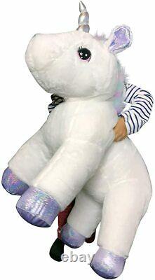 Large 80cm Cute Plush Unicorn Teddy Stuffed Super Soft Cuddly Toy Lying Horse WT