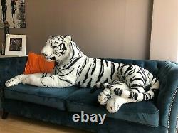 Large Life size Tiger Giant Lying Soft Toy Plush 245 cm Realistic White Cat