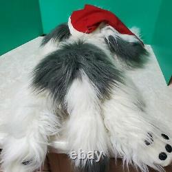 Large Old English Sheepdog Holiday Stuffed Plush Animal Dog Red Hat Vintage 30