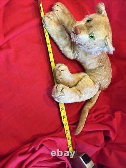 Lion lioness cub Steiff mohair stuffed animal plush Green Eyes laying vintage