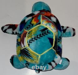 Lissi Puppe Turtle Tortise Plush Native American Print Turquoise VTG Geometric