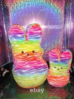 Lot of 2 Just Born Easter Peeps Neon Colors withTiger Stripes & Baby Peeps Plush
