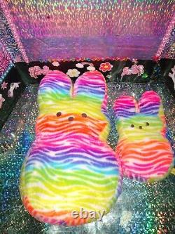 Lot of 2 Just Born Easter Peeps Neon Colors withTiger Stripes & Baby Peeps Plush