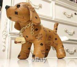 MCM Dog Leather Plush Doll Stuffed Toy WithCollar Charm Excellent