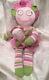 Maison Chic Stuffed Doll Sweater Knit Pink Green Stripe Plush Soft Toy 18
