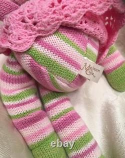 Maison Chic Stuffed Doll Sweater Knit Pink Green Stripe Plush Soft Toy 18