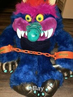 My Pet Monster Vtg Original Blue 1980's Plush Doll AmToy Handcuffs RARE