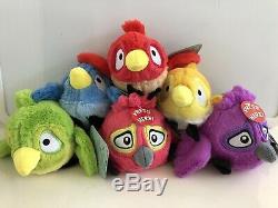 NEW Angry Birds Plush Caged Birds 5 LOT RED YELLOW BLUE Green Purple Fuscia