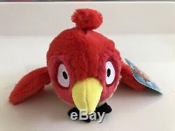 NEW Angry Birds Plush Caged Birds 5 LOT RED YELLOW BLUE Green Purple Fuscia