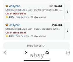 NWT RETIRED Jellycat Leonardo Lion Tan Brown Long Tail Soft Plush Animal Large
