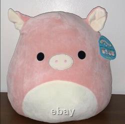 New XL 16 Squishmallow Peter the Pink Pig Curly Tail Soft Plush Farm Animal
