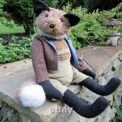 OOAK Red FOX stuffed animal DOLL in handmade Lederhosen dress 22 fully jointed