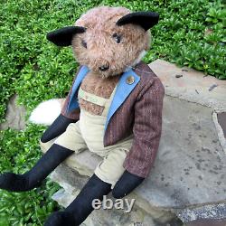 OOAK Red FOX stuffed animal DOLL in handmade Lederhosen dress 22 fully jointed