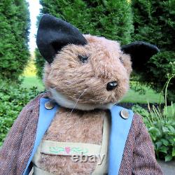 OOAK Red FOX stuffed animal DOLL in handmade Lederhosen dress 22 fully jointed