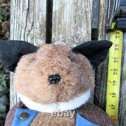 OOAK Red FOX stuffed animal DOLL in handmade Lederhosen dress 22 fully jointed