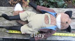 OOAK Red FOX stuffed animal DOLL in handmade Lederhosen dress 22 fully jointed