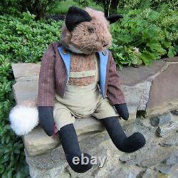 OOAK Red FOX stuffed animal DOLL in handmade Lederhosen dress 22 fully jointed