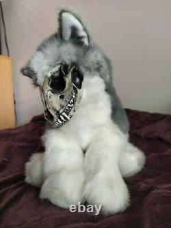 OOAK wolf plush toy, Art Doll, Real Skull
