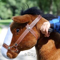 Pony Rider Plush Soft Brown/White Hoofed Kids Ride On Giddy Up Horse 4 Years +