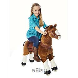 Pony Rider Plush Soft Brown/White Hoofed Kids Ride On Giddy Up Horse 4 Years +