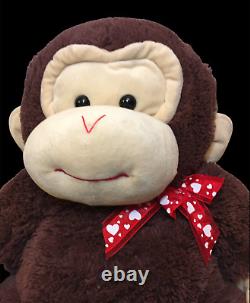 RARE Goffa JUMBO 32 Monkey Huggable Ape Stuffed Animal Large Red Ribbon Hearts