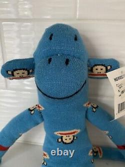 RARE SIGNED PAUL FRANK Skinny Sock Monkey Stuffed Animal Blue 13.5 Small Paul