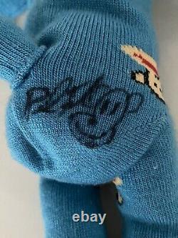 RARE SIGNED PAUL FRANK Skinny Sock Monkey Stuffed Animal Blue 13.5 Small Paul