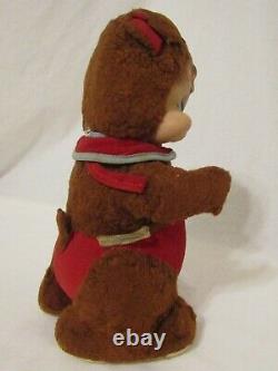 RARE VINTAGE 1950's RUSHTON STAR CREATION RUBBER FACE BEAR With RED OVERALLS PLUSH
