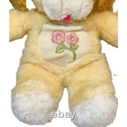 RARE Vintage Dan Dee Floral Embroidered Tan Plush Dog Stuffed Animal Toy 12