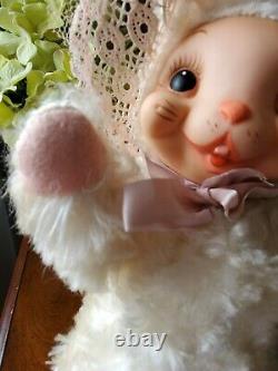 RARE Vintage THE RUSHTON CO. Rubber Face Easter Bunny Rabbit Plush with Bonnet