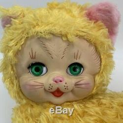 RARE Yellow Vintage Rushton Stuffed Plush Animal Kitten Cat Rubber Baby Face