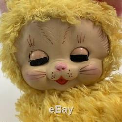 RARE Yellow Vintage Rushton Stuffed Plush Animal Kitten Cat Rubber Baby Face