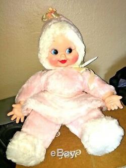 RUSHTON COMPANY Pink SNOW BABY Girl Doll RUBBER FACE Plush Stuffed Toy VINTAGE