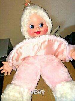 RUSHTON COMPANY Pink SNOW BABY Girl Doll RUBBER FACE Plush Stuffed Toy VINTAGE