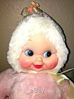 RUSHTON COMPANY Pink SNOW BABY Girl Doll RUBBER FACE Plush Stuffed Toy VINTAGE