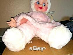 RUSHTON COMPANY Pink SNOW BABY Girl Doll RUBBER FACE Plush Stuffed Toy VINTAGE