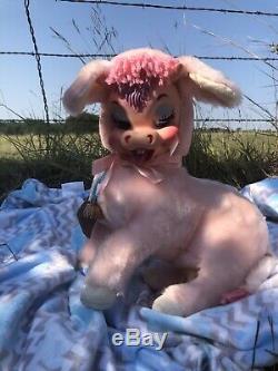 RUSHTON Rubber Face Pink Cow VERY RARE, HTF, Beautiful Plush Stuffed Animal