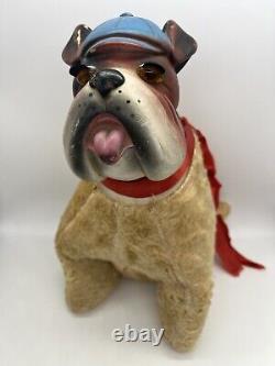 Rare HTF vintage Rubber Faced plush/ stuffed animal Bulldog with blue hat Dog