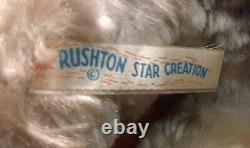 Rushton Plush Kitten Cat Rubber Face, Silver/White Fur, Green Eyes Vtg 1950s/60s