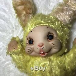 Rushton Rubber Face Happy Bunny Yellow Vintage Midcentury Plush Toy