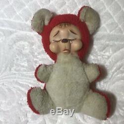 Rushton Rubber Face Valentine Crybaby Bear Vintage Midcentury Plush Toy