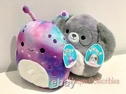 Squishmallows Gustavus Puppy Dog & Daxxon Galaxy Alien 8 Plush Bundle NEW