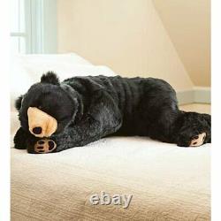 Stuffed Jumbo Black Bear Body Pillow Lifelike Soft Plush Animal 48L Giant Toy