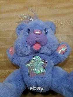 Twinkle Bear Purple Plush 1995 Lights Up Push Nose & Tongue Working GREAT SHAPE