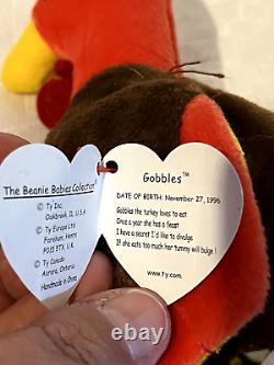 Ty Beanie Baby Gobbles Turkey Misprint Tag 6 Plush Soft Toy Stuffed Animal