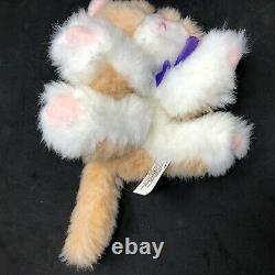 Tyco Kitty Kitty Baby Kitten Plush Toy Purrs Stuffed Animal Cream Cat Purple Bow