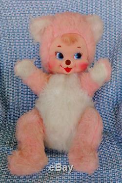 VHTF Vintage 17 Rushton Rubber Face Pink Plush Chubby Happy Teddy Bear EC